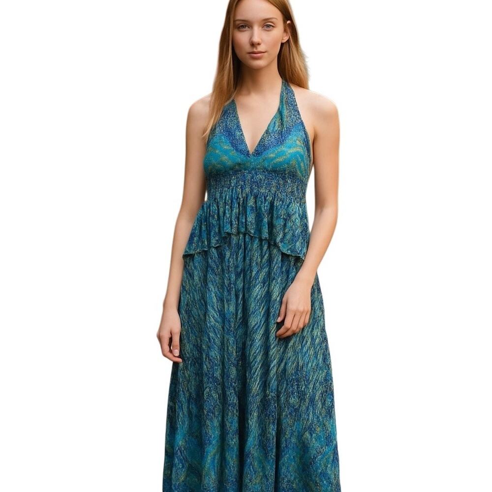 Halter Neck Maxi Sundress 10 Peplum Vacation Beachy Resort Yacht Cruise